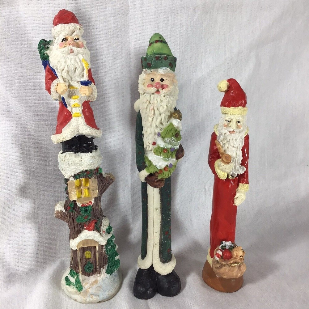Pencil Santa Claus 3 Figurines 7” 6.5” 6” Resin